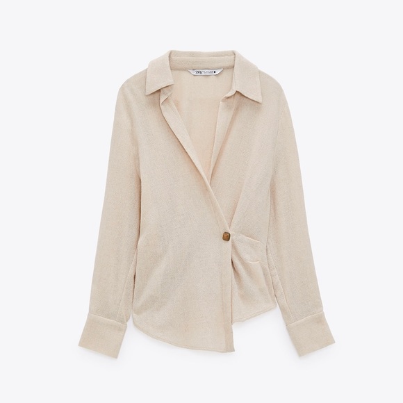 ZARA Tan/ Cream Double Breasted Shirt - Picture 4 of 9